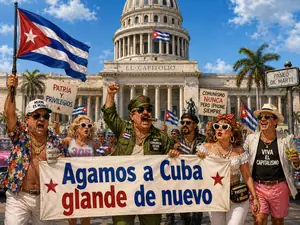 A parody of Cubans claiming to Make Cuba Great Again.