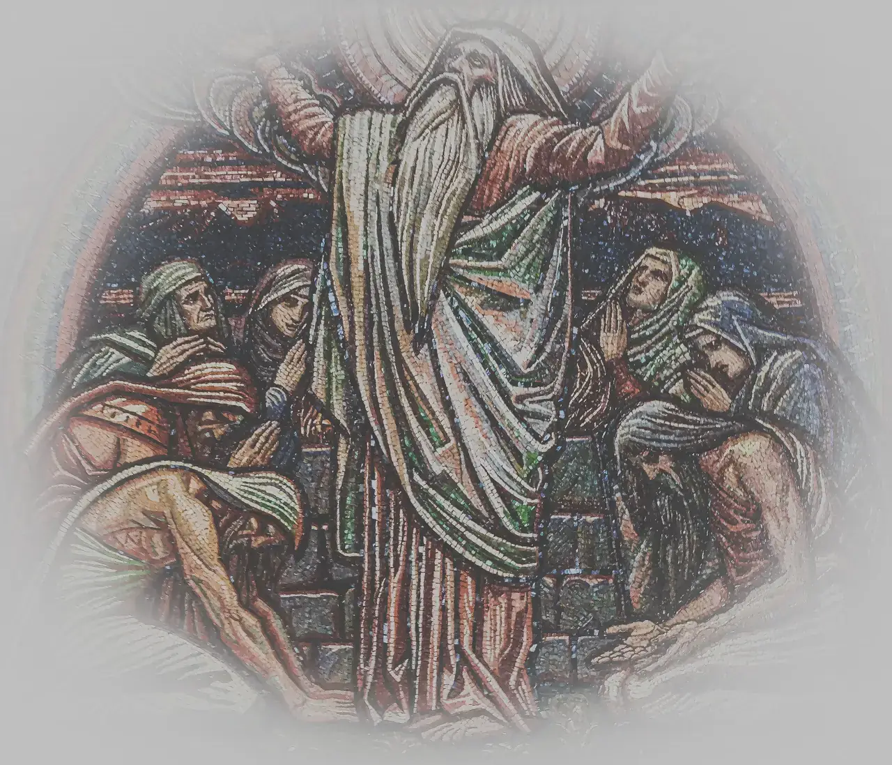 Graphic reproduction people praying to a higher been.