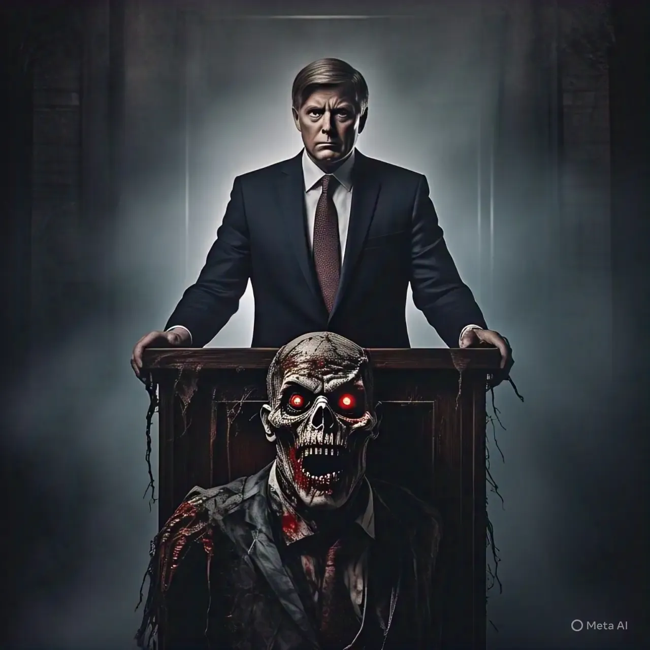 A zombie politician speaking, controlled by Herr Power